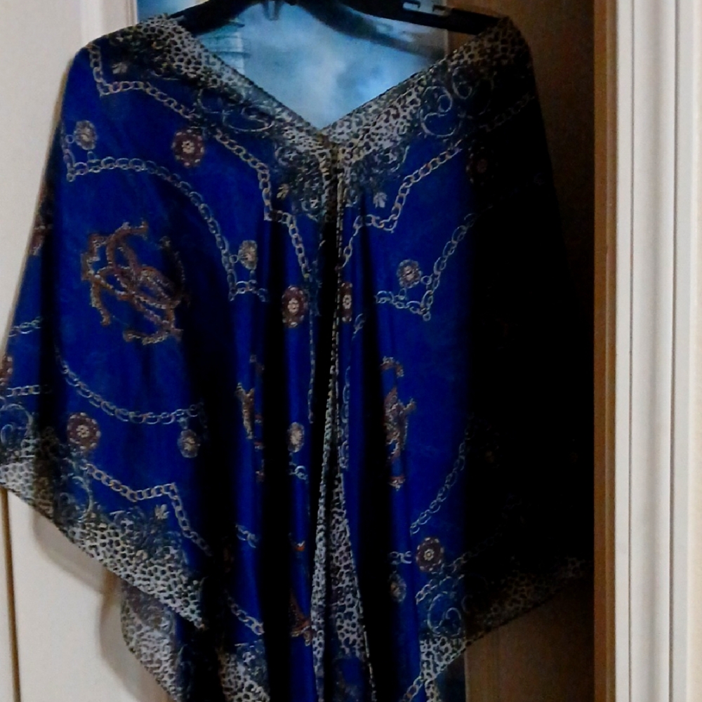 Elegant Blue and Gold Poncho